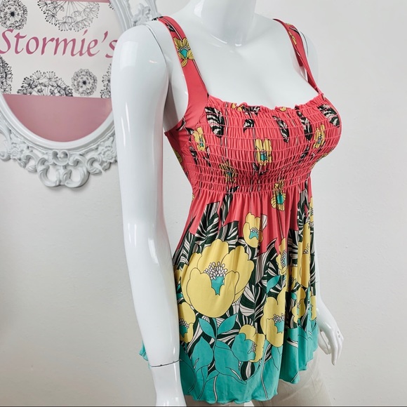 Wet Seal / Floral Tube Tank Top Pink Yellow Teal - Picture 2 of 8